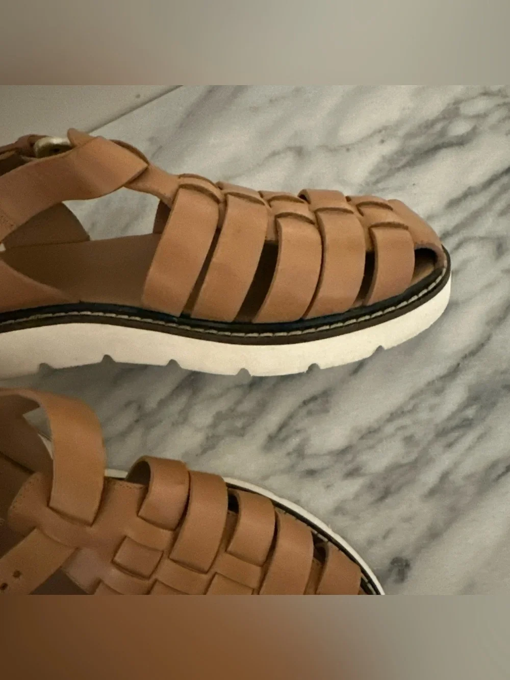 Anthropologie Women's Tan Leather Slingback Fisherman Sandals Sz 41
